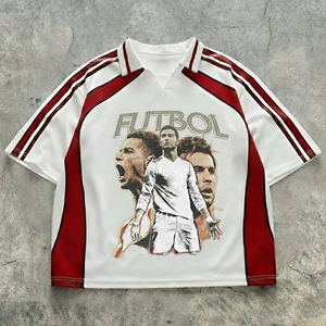 เสื้อยืดฟุตบอลแขนสั้นสีขาวสำหรับผู้ชาย พิมพ์ลายนักเตะสีน้ำเงิน แห้งเร็ว ดีไซน์สปอร์ต คอกลม ทรงปกติ - Product Image 2