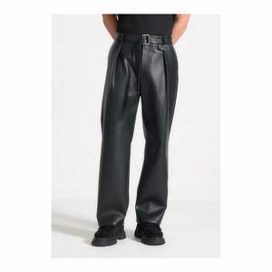 Pantalones de Cuero Transpirables Personalizados de Alta Calidad, Pantalones de Cuero Apilados para Hombre, Pantalones Azules de Cuero Auténtico de Cintura Alta - Product Image 2