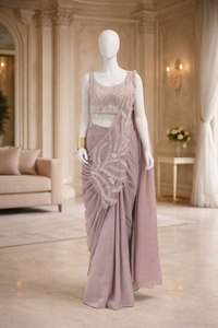 ชุดส่าหรีปักลายสุดฮิตพร้อมสวมใส่ พร้อมเสื้อปักลายสำหรับงานแต่งงานและงานปาร์ตี้ - Product Image 3