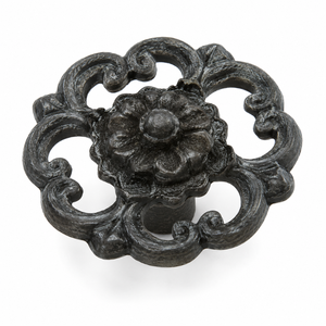 Classic Cast Iron Ring <b>Knob</b> for Cabinet Drawer Cupboard Dresser Furniture Hardware | Ornate Floral Pull Handle for Kitchen <b>Doors</b> - Product Image 1