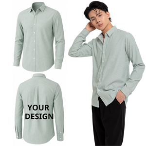 Chemise habillée rayée à manches longues pour homme, 100 % coton popeline, infroissable, col rabattu, style décontracté chic, manches longues, pour le printemps - Product Image 1
