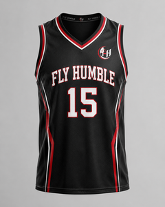 Maillot de basket-ball pour homme FLY HUMBLE, noir, rouge, blanc, 100% polyester, sangle réglable, taille plus, séchage rapide, coupe régulière, adulte, toutes tailles - Product Image 6