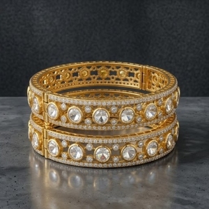 925 Silver Monzo Bangles Crystal Stone Designer <b>Kada</b> Bracelet Set for Women Wedding Geometric Design Wedding Party Jewelry - Product Image 5