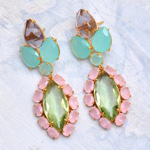 Boucles d'oreilles femme calcédoine péridot pierres précieuses multicolores argent massif plaqué or Cocktail approprié clous suspendus - Product Image 2