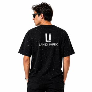 เสื้อยืดคอกลมสีดำประดับเพชรเทียมสำหรับผู้ชาย ทรงโอเวอร์ไซส์ สไตล์สตรีทแวร์ลำลอง แขนสั้น พิมพ์ลายกราฟิก ผลิตจากโพลีเอสเตอร์คุณภาพพรีเมียม - Product Image 4