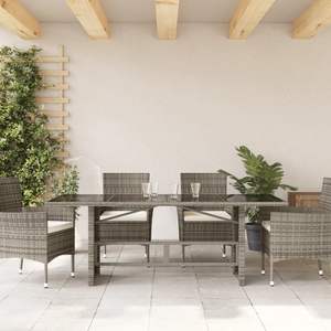 Gray 74.8"x31.5"x29.1" Outdoor Poly <b>Rattan</b> Patio <b>Table</b> with Glass Top - Product Image 3