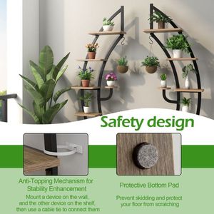 Support à plantes en métal à 6 niveaux avec crochets, étagère de présentation pour 9 pots, pour jardin intérieur et extérieur - Product Image 5