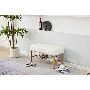 Panca Portascarpe Imbottita in Tessuto Teddy con Gambe in Metallo, Panca Moderna per Camera da Letto, Panca Finale del Letto con Ripiano per Soggiorno - Product Image 4
