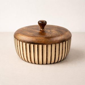 Boîte à chapati en bois de teck et d'acacia au design classique, polie naturellement, pour servir le roti, usage domestique, peinte à la main, vaisselle polyvalente - Product Image 1