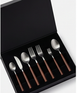 Juego de cubiertos minimalista de acero inoxidable con mango de madera, acabado mate, apto para lavavajillas, colección de cubiertos para cenar - Product Image 6