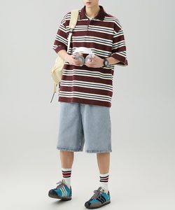 Chemise décontractée pour homme en tricot respirant à manches longues, rayée rose et blanche - Product Image 4