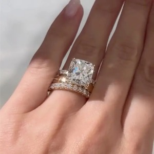 New Arrival 925 Moissanite Diamond 4.5 Carat 4Prong Cushion Cut Wedding <b>Ring</b> Set <b>Two</b> Classic Wedding Bands Gold Plated Women's - Product Image 2