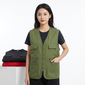 Gilet utilitaire à col en V pour homme, couleur unie, sans manches, avec plusieurs poches - Product Image 5