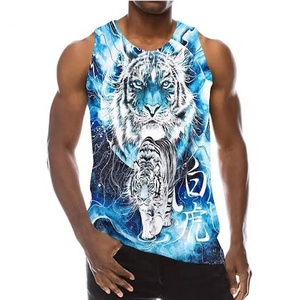 Camiseta sin mangas con estampado de tigre azul para hombre, camiseta sin mangas transpirable de secado rápido, ropa informal de verano - Product Image 1