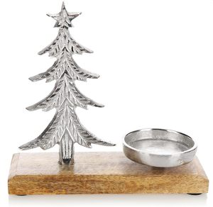 Porte-bougie de Noël en métal léger et apaisant avec base en bois, hauteur 18 cm, décoration traditionnelle pour utilisation sur table intérieure - Product Image 5