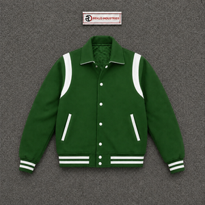 Veste universitaire en satin vert personnalisée avec panneaux d'épaule blancs, veste de baseball de qualité supérieure pour hommes et femmes, style universitaire classique - Product Image 5