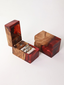 Boîte à bagues unique en bois et résine, double compartiment, faite à la main, style rustique, pour fiançailles, mariage, vente en gros - Product Image 6