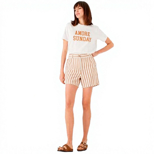 กางเกงขาสั้นลำลองลายสก็อตเอวยางยืดสแปนเด็กซ์/โพลีเอสเตอร์สูง รุ่น Patch House Summer Casual สำหรับใส่พักผ่อน/ชุดนอน/ไปทะเล สไตล์ Y2K มีกระเป๋า - Product Image 6