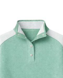 Sweat-shirt épais pour femme, vert menthe et blanc, à blocs de couleur, coupe oversize, en polaire, avec col à boutons-pression et poche kangourou - Product Image 5
