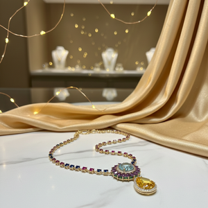 Collar de Piedras Multicolores de 16 Pulgadas, Plata de Ley 925, Chapado en Oro de 18K, Collar con Colgante de Gemas de Varios Tamaños, Joyería para Bodas - Product Image 3