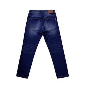 Jean décontracté homme de haute qualité, coupe droite, printemps-automne, ajusté, taille mi-haute, fermeture éclair, léger, en denim indigo délavé avec lettres - Product Image 2