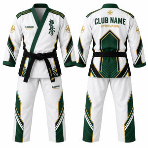 MEGAMAPLE Club Karate Gi, Uniforme de Karate con Nombre y Números del Equipo Impresos por Transferencia de Calor, Blanco y Azul, Cuello en V, Manga Larga, Absorbe la Humedad, Transpirable, 100% - Product Image 1