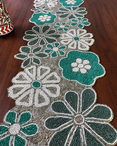 Handmade Floral Fabric Table <b>Runner</b> Luxury Design <b>Green</b> White Embroidered Eco-Friendly Durable Lightweight Customized Mats Pads - Product Image 2