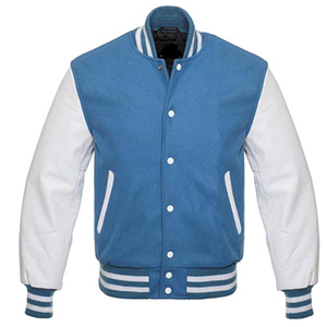 Vestes de baseball pour hommes Napoleon en laine noire avec manches en cuir véritable noir, style universitaire, vente en gros - Product Image 5