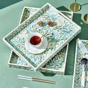 Large Square Wooden <b>MOP</b> Work Serving Tray with Set <b>Handles</b> Classic Design Dishwasher Safe for Coffee Table Ottoman Serving Decor - Product Image 5