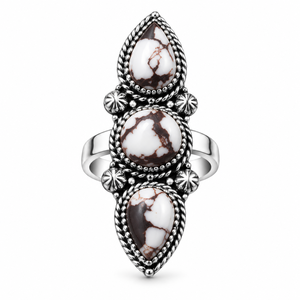 Anillo de Turquesa con Diseño de Caballo Salvaje, con 2 Perlas y 1 Piedra Redonda, Hecho a Mano, Estilo Bohemio Occidental, Joyería de Gema Grande y Llamativa, Ajustable - Product Image 3
