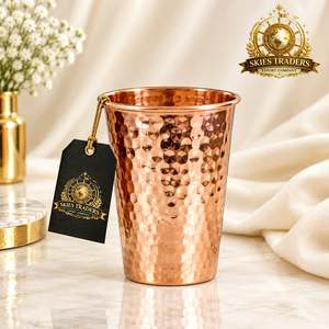 Handmade Hammered Pure Copper <b>Tumbler</b> With Beaded Border Drinking Water Cup Traditional Ayurvedic Health Vessel <b>Glass</b> - Product Image 4
