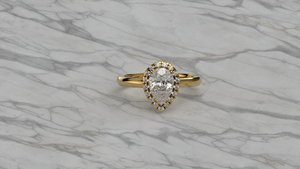 Anillo de compromiso solitario de diamante cultivado en laboratorio con corte de pera chapado en oro de 18K y 14K, con micro pavé de halo de diamantes redondos, banda de anillo clásica para mujer - Product Image 3