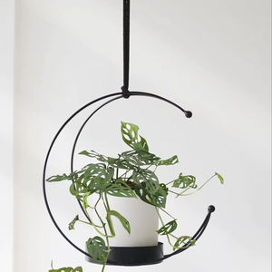 Suspension de jardinière en métal pour décoration intérieure, fenêtre, salon, balcon, support pour plantes, finition noire, style design moderne - Product Image 1