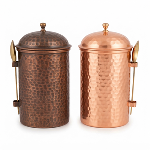Hammered Copper Storage Container With Spoon Dome Lid Tall Kitchen Masala Canister <b>Spice</b> <b>Jar</b> Wholesale Manufacturer - Product Image 1