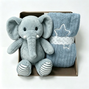 Customized Grey Blue <b>Elephant</b> Plush Puppet Toy 5-7 Years Baby <b>Gift</b> Set with PP Cotton Filling Mesh Lining Baby Blanket - Product Image 4