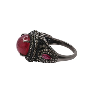 Anillo de Plata de Ley 925 Oxidada con Rubí Natural Ovalado y Diamantes Pavé, Joyería Fina, Memoria Jewels - Product Image 2