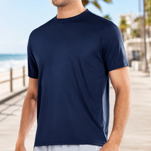Maillot de sport décontracté personnalisé pour homme, uni, teint, écologique, infroissable, séchage rapide, respirant, coupe classique, pour entraînement musculaire - Product Image 2