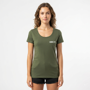 Camiseta de Manga Corta con Cuello Redondo para Mujer, Color Verde Oliva, 100% Algodón, Corte Ajustado Informal, para Primavera/Verano, Marca Hawk Eye - Product Image 1