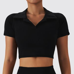 Ropa Deportiva Informal de Alta Calidad, Camiseta a Cuadros con Logotipo Personalizado, Top Corto de Algodón Orgánico para Mujer, para Golf - Product Image 1
