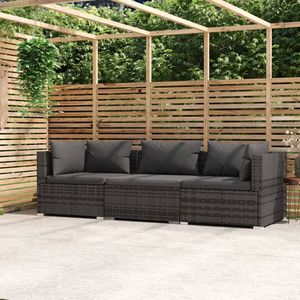 3 pezzi grigio Poly Rattan vimini Set di mobili da giardino con cuscini - Product Image 1
