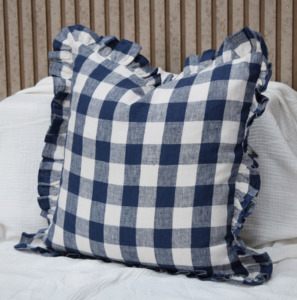 Funda de Cojín Cuadrada de Lino Puro 100% con Diseño Gingham Personalizado y Borde con Volantes Elegantes, Proveedor Mayorista - Product Image 6