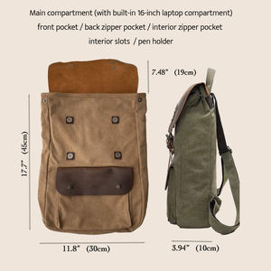 Leather Canvas <b>Backpack</b> Genuine Leather Fashion Design <b>Water</b> <b>Resistant</b> Travel Laptop Bag Zipper 36-55L Capacity Wholesale OEM - Product Image 2