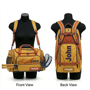 Bolsa de Floorball para Mujer, Poliéster 600D, 350GSM, Diseño de Paneles Amarillo-Naranja, Bordado Personalizado, Estampado Deportivo, Mochila con Soporte para Palo, Duradera - Product Image 1