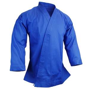 Uniforme de karaté bleu 100% coton pour adulte unisexe, vêtement d'arts martiaux durable, coupe ample, taille élastique, 140g, ceinture blanche, logo au dos et au cou - Product Image 2