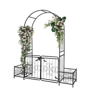 Arco in Ferro Battuto Nero 198,5*50*219cm con Porta e Telaio per Piante, Resistente ai Roditori, per Decorazione Paesaggistica e Recinzione del Prato - Product Image 4