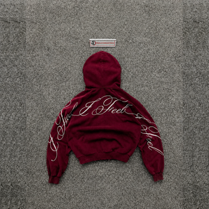 Sweat-shirt à capuche zippé brodé bordeaux de qualité supérieure, 100 % coton respirant, coupe oversize confortable, style urbain décontracté - Product Image 6