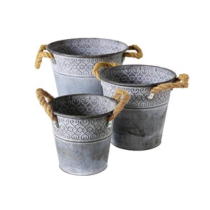 Rustic Galvanized Metal Planters Set Of 3 Oval <b>Container</b> For Garden Flower Green Plant Decorative Outdoor Use - Product Image 5