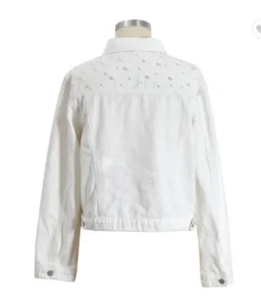 Women's <b>Denim</b> Jacket With Beading Vintage Casual Stonewashed Cotton <b>Coat</b> Autumn Style Regular Fit Solid Color Long Sleeve - Product Image 5