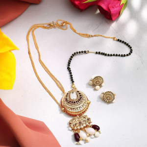 Fashion Jewelry Set Oval Pendant Mangalsutra <b>Chain</b> with <b>Stud</b> <b>Earrings</b> - Product Image 1