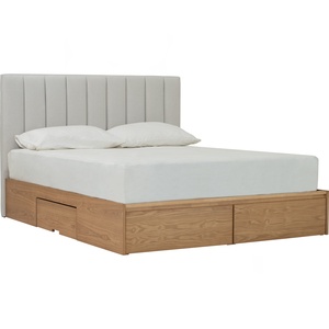 Modern Upholstered <b>Panel</b> Bed Solid Wood Platform Bed with <b>Headboard</b> Storage Drawers Queen King Custom Bedroom Furniture - Product Image 1
